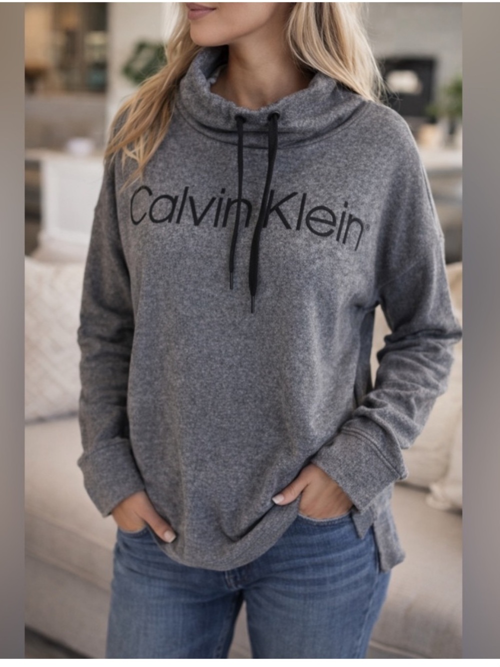 Calvin Klein Charcoal Funnel Neck Logo Pullover